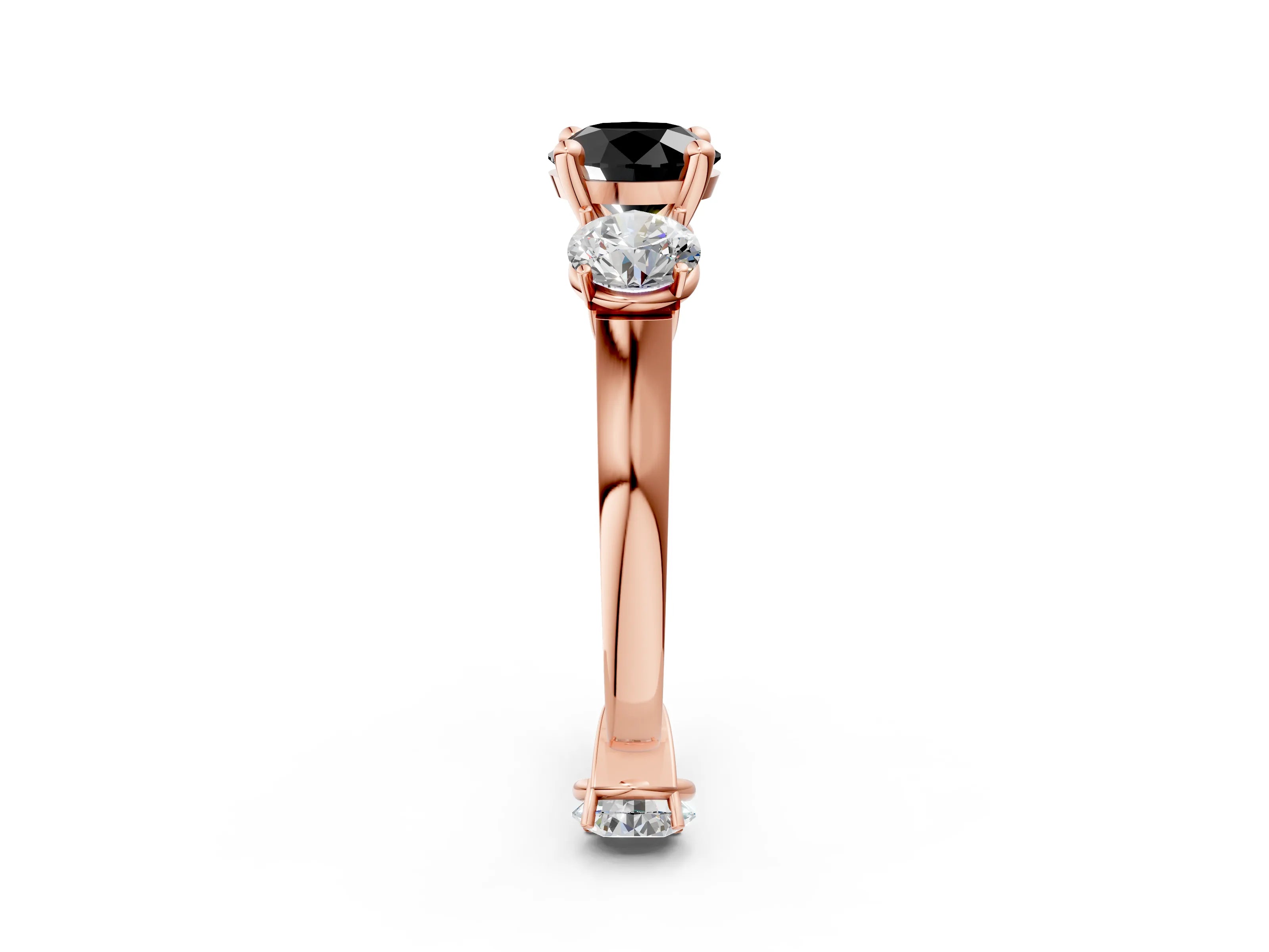 Rose gold Three-Stone Fancy Black Round Cut Brilliant Diamond Trellis Ring with Comfort Fit Band_2