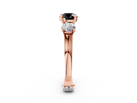 Rose gold Three-Stone Fancy Black Round Cut Brilliant Diamond Trellis Ring with Comfort Fit Band_2