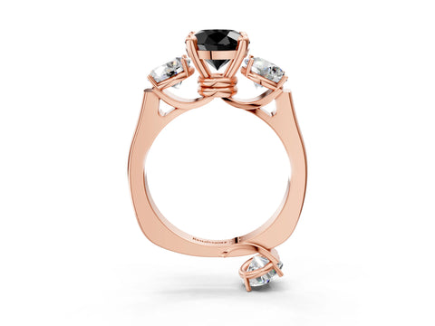 Rose gold Three-Stone Fancy Black Round Cut Brilliant Diamond Trellis Ring with Comfort Fit Band_3
