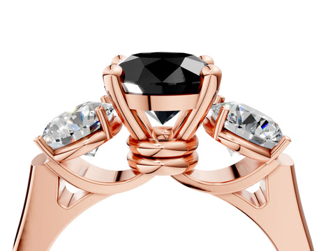 Rose gold Three-Stone Fancy Black Round Cut Brilliant Diamond Trellis Ring with Comfort Fit Band_4