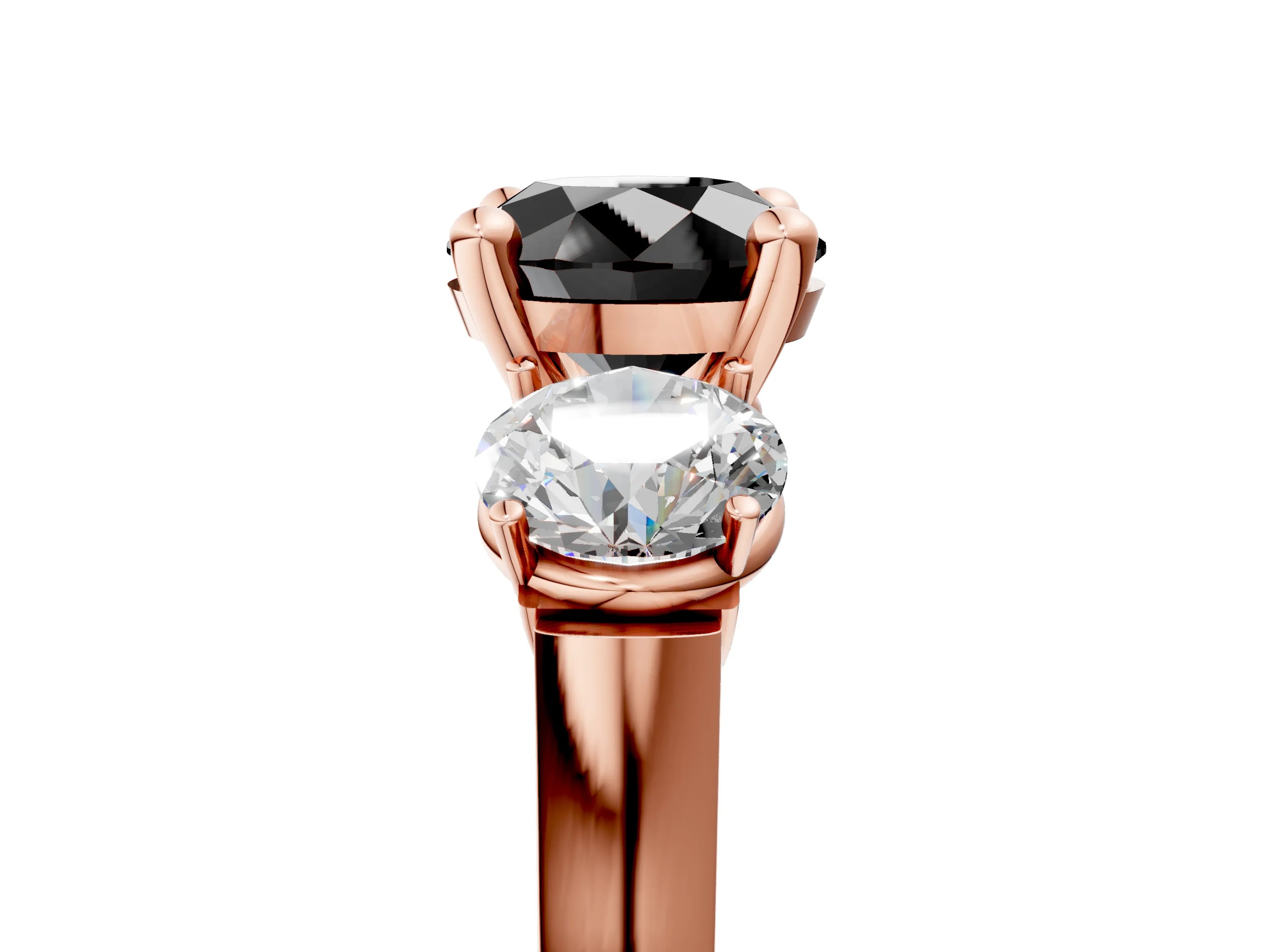 Rose gold Three-Stone Fancy Black Round Cut Brilliant Diamond Trellis Ring with Comfort Fit Band_5