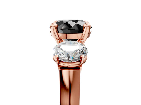 Rose gold Three-Stone Fancy Black Round Cut Brilliant Diamond Trellis Ring with Comfort Fit Band_5