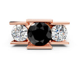Rose gold Three Stone Fancy Black Round Cut Cut Channel Set Diamond Ring