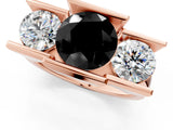Rose gold Three Stone Fancy Black Round Cut Cut Channel Set Diamond Ring_1