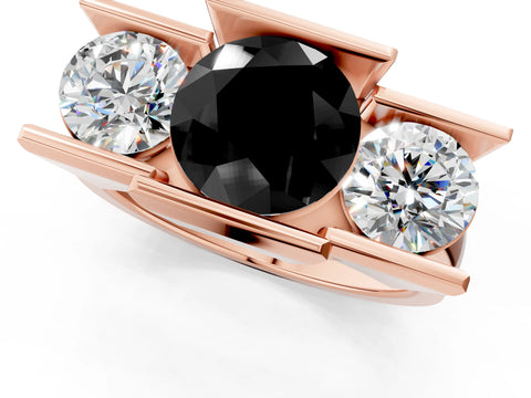 Rose gold Three Stone Fancy Black Round Cut Cut Channel Set Diamond Ring_1