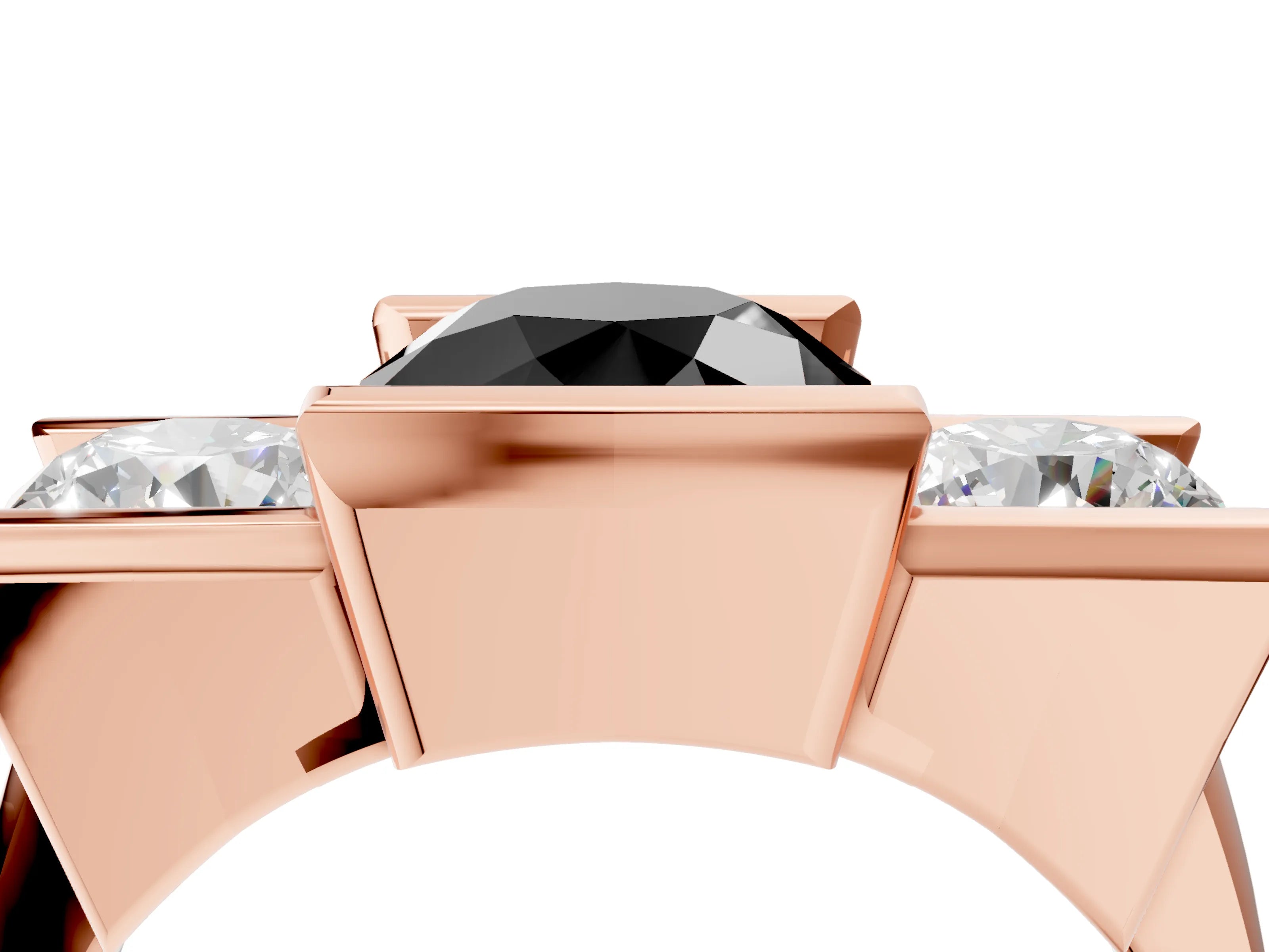 Rose gold Three Stone Fancy Black Round Cut Cut Channel Set Diamond Ring_4