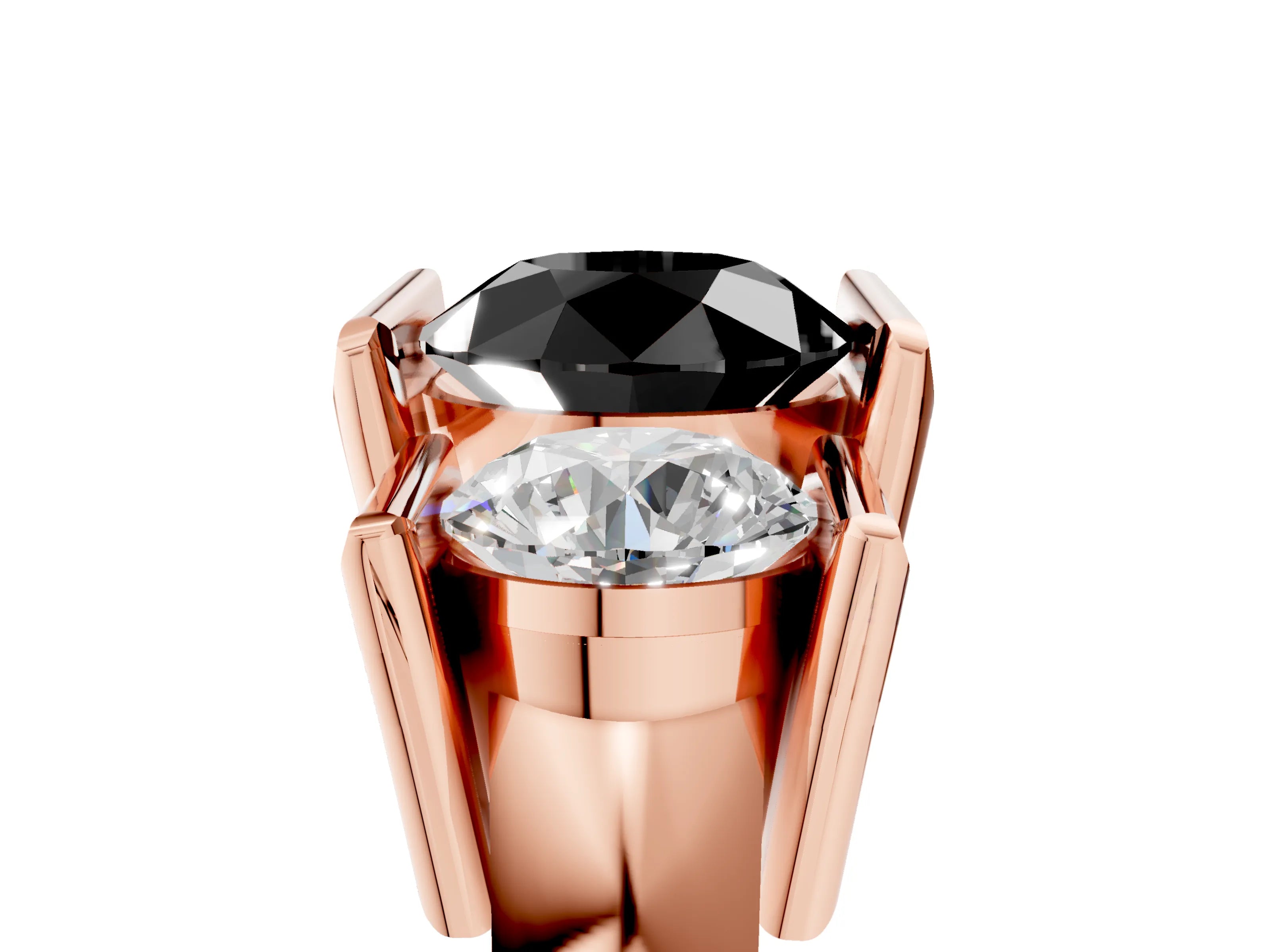 Rose gold Three Stone Fancy Black Round Cut Cut Channel Set Diamond Ring_5