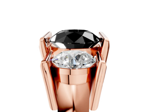 Rose gold Three Stone Fancy Black Round Cut Cut Channel Set Diamond Ring_5
