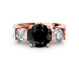 Rose gold Three-Stone Fancy Black Round Cut Cut Classic Band Prong Setting Ring