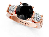 Rose gold Three-Stone Fancy Black Round Cut Cut Classic Band Prong Setting Ring_1