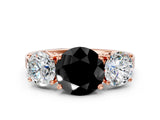 Rose gold Three-Stone Fancy Black Round Cut Cut Diamond Engagement Ring with Flat Band and Four-Prong Setting_12