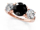 Rose gold Three-Stone Fancy Black Round Cut Cut Diamond Engagement Ring with Flat Band and Four-Prong Setting_13