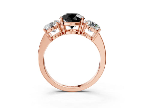 Rose gold Three-Stone Fancy Black Round Cut Cut Diamond Engagement Ring with Flat Band and Four-Prong Setting_15