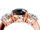 Rose gold Three-Stone Fancy Black Round Cut Cut Diamond Engagement Ring with Flat Band and Four-Prong Setting_16