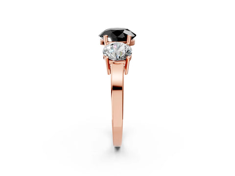 Rose gold Three-Stone Fancy Black Round Cut Cut Diamond Engagement Ring with Flat Band and Four-Prong Setting_2