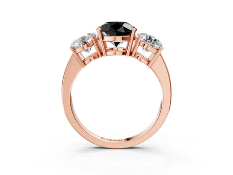 Rose gold Three-Stone Fancy Black Round Cut Cut Diamond Engagement Ring with Flat Band and Four-Prong Setting_3