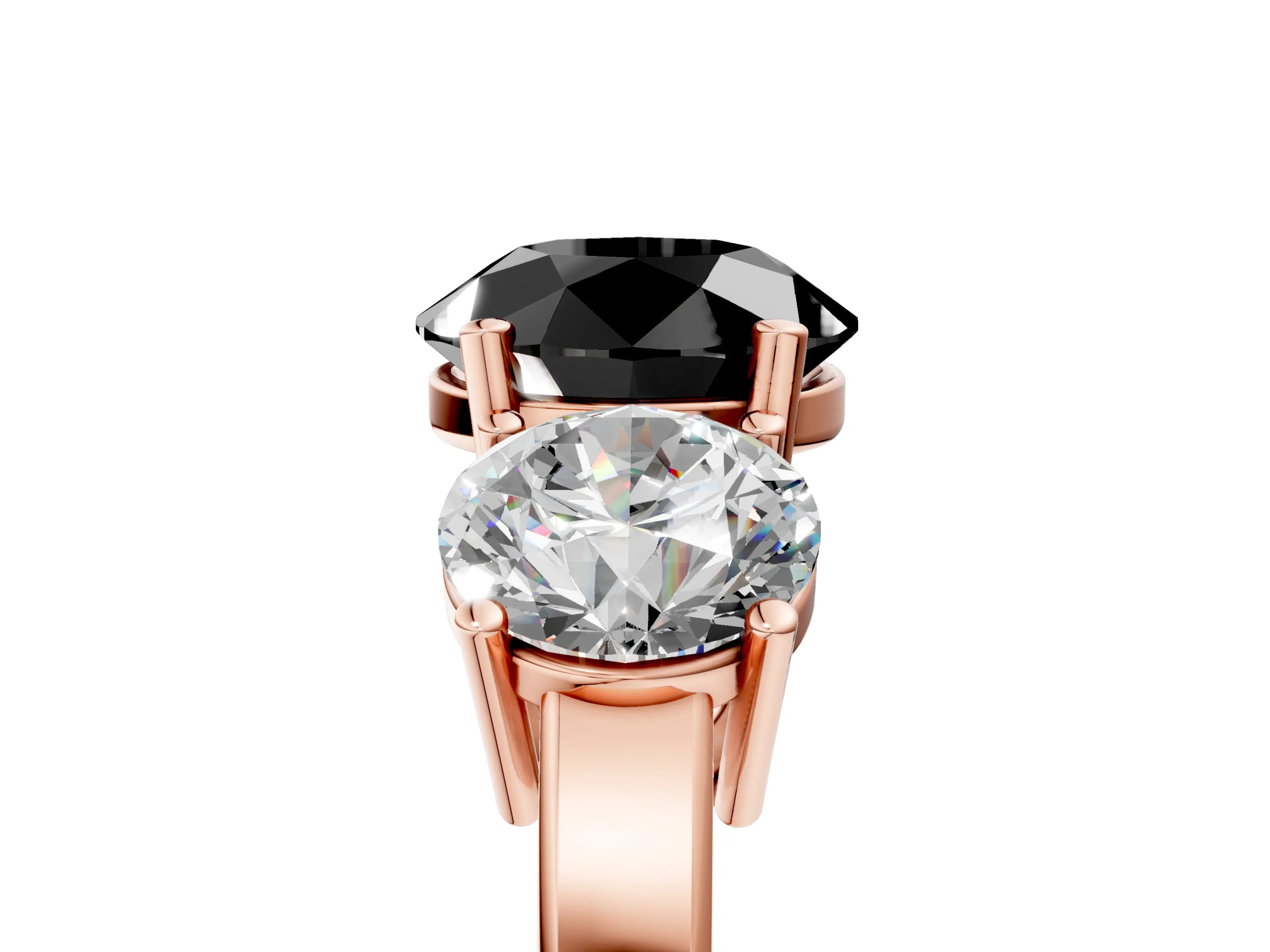 Rose gold Three-Stone Fancy Black Round Cut Cut Diamond Engagement Ring with Flat Band and Four-Prong Setting_5