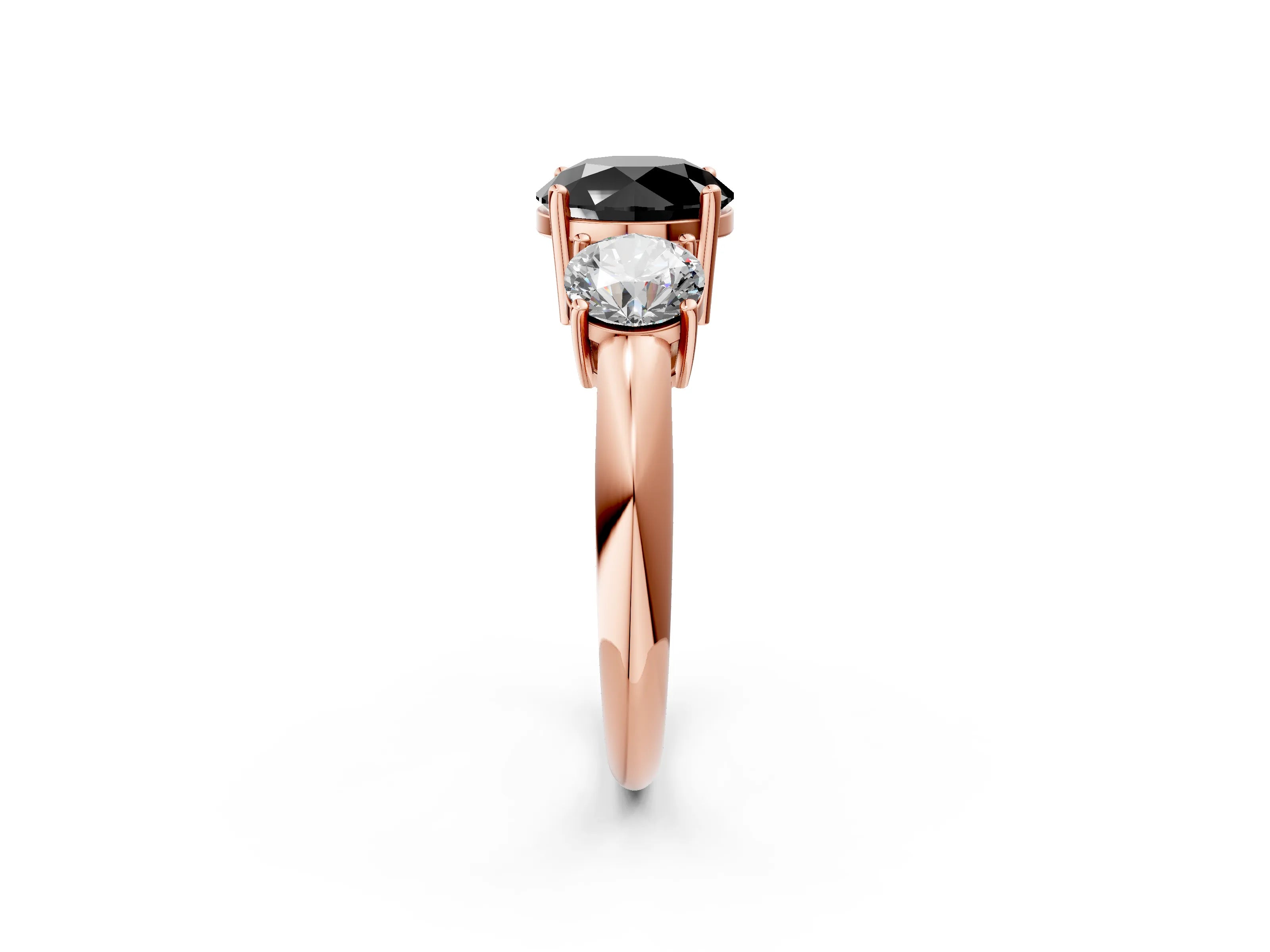 Rose gold Three-Stone Fancy Black Round Cut Cut Diamond Engagement Ring with Prong Setting on a White Gold Band_2