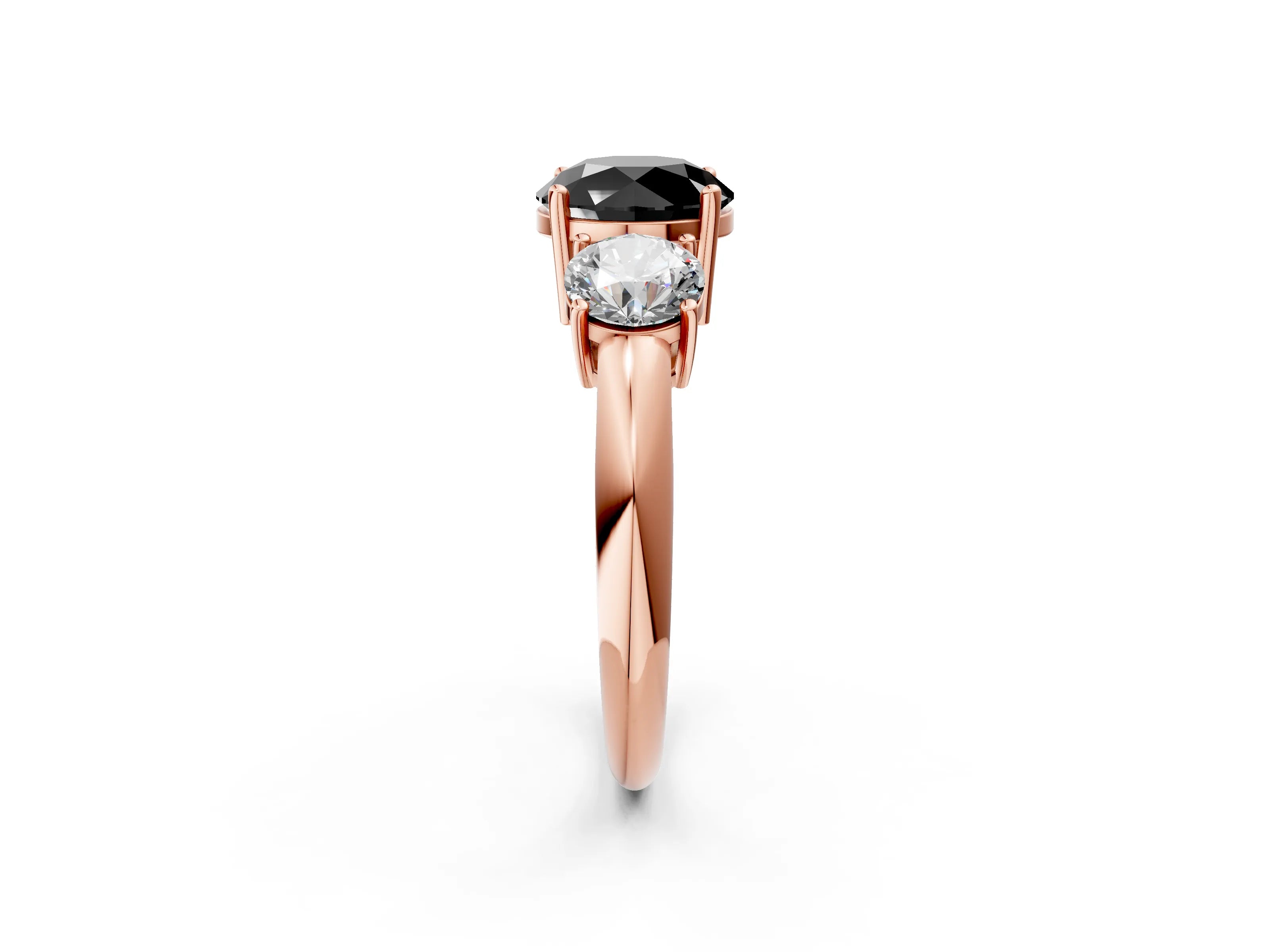 Rose gold Three-Stone Fancy Black Round Cut Cut Diamond Engagement Ring with Prong Setting on a White Gold Band_26