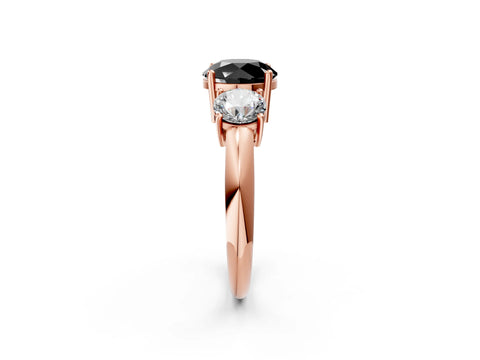 Rose gold Three-Stone Fancy Black Round Cut Cut Diamond Engagement Ring with Prong Setting on a White Gold Band_26
