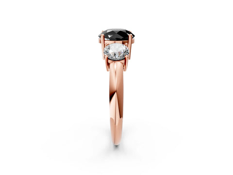 Rose gold Three-Stone Fancy Black Round Cut Cut Diamond Engagement Ring with Prong Setting on a White Gold Band_2