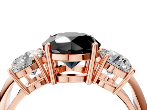 Rose gold Three-Stone Fancy Black Round Cut Cut Diamond Engagement Ring with Prong Setting on a White Gold Band_4