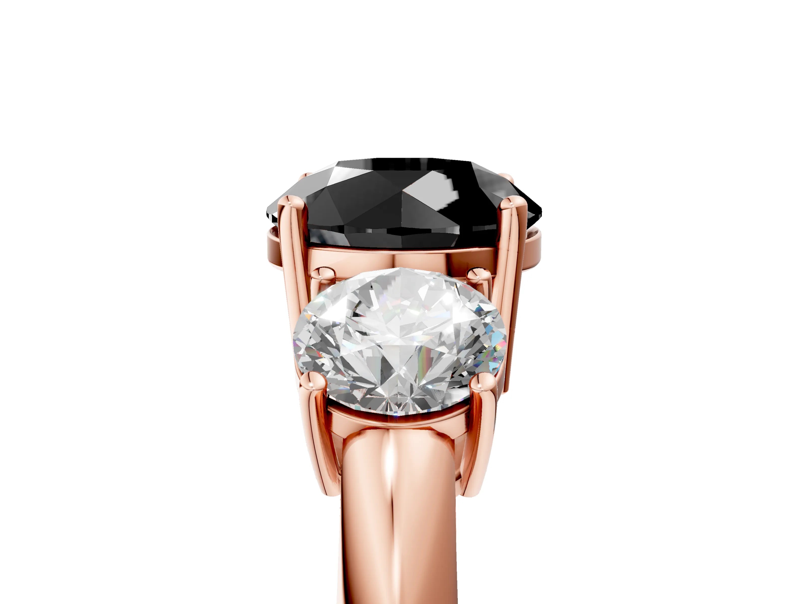 Rose gold Three-Stone Fancy Black Round Cut Cut Diamond Engagement Ring with Prong Setting on a White Gold Band_5