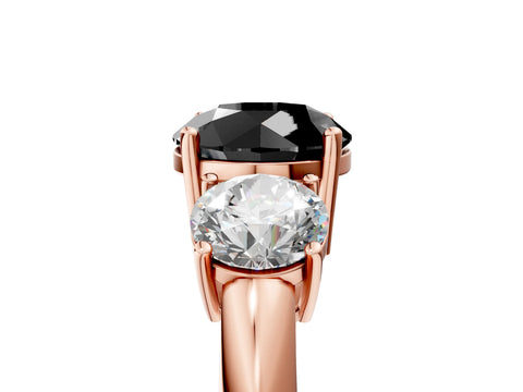 Rose gold Three-Stone Fancy Black Round Cut Cut Diamond Engagement Ring with Prong Setting on a White Gold Band_5