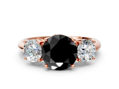 Rose gold Three-Stone Fancy Black Round Cut Cut Diamond Engagement Ring with Prong Setting on a White Gold Band