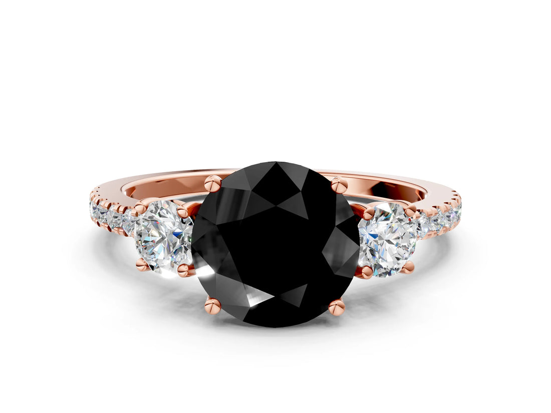 Rose gold Three-Stone Fancy Black Round Cut Cut Diamond Pavé Band with Prong Setting_39