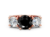 Rose gold Three-Stone Fancy Black Round Cut Cut Diamond Ring with Channel-Set Band and Four-Prong Setting_12