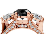 Rose gold Three-Stone Fancy Black Round Cut Cut Diamond Ring with Channel-Set Band and Four-Prong Setting_16