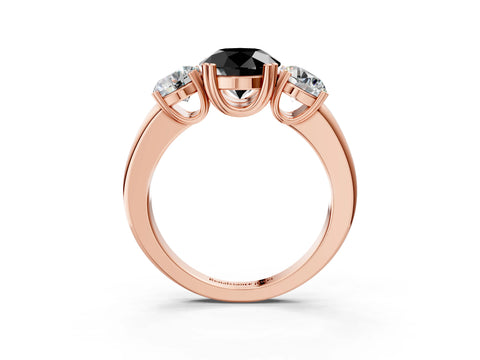 Rose gold Three-Stone Fancy Black Round Cut Cut Diamond Ring with Channel Set Band and Four-Prong Setting_3