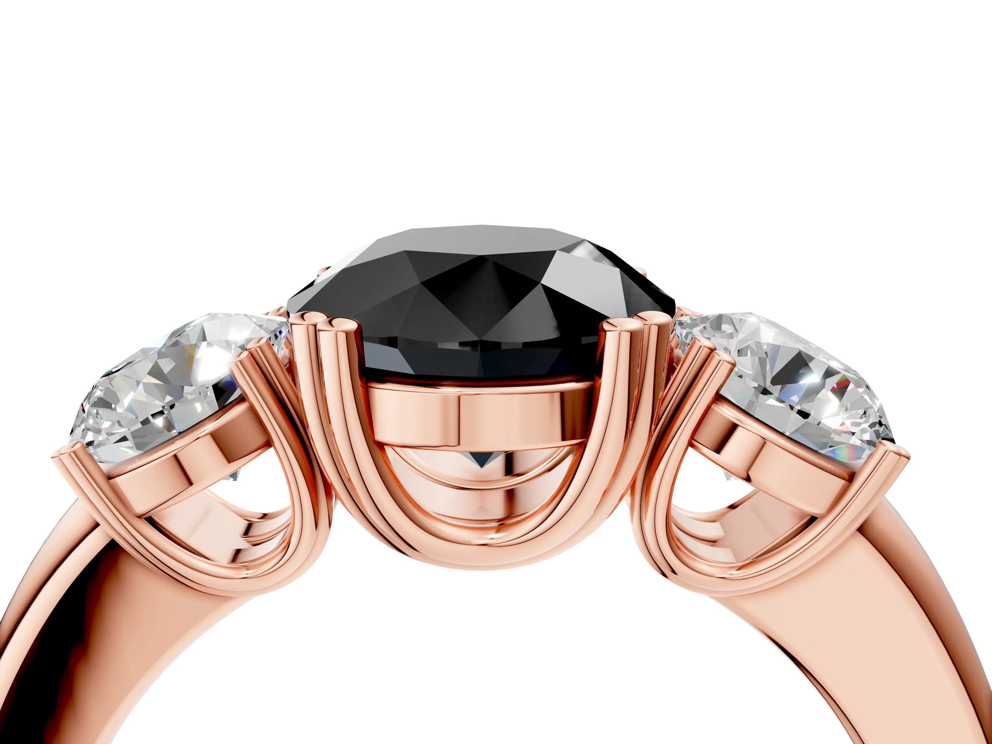Rose gold Three-Stone Fancy Black Round Cut Cut Diamond Ring with Channel Set Band and Four-Prong Setting_4