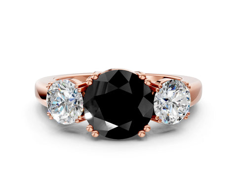 Rose gold Three-Stone Fancy Black Round Cut Cut Diamond Ring with Channel Set Band and Four-Prong Setting