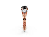 Rose gold Three-Stone Fancy Black Round Cut Cut Diamond Ring with Channel-Set Band and Prong Setting_2