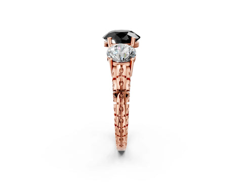 Rose gold Three-Stone Fancy Black Round Cut Cut Diamond Ring with Channel-Set Band and Prong Setting_2