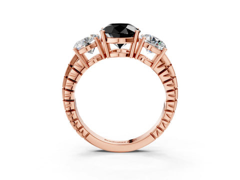 Rose gold Three-Stone Fancy Black Round Cut Cut Diamond Ring with Channel-Set Band and Prong Setting_3
