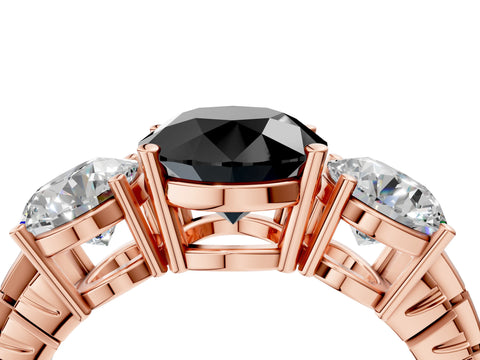 Rose gold Three-Stone Fancy Black Round Cut Cut Diamond Ring with Channel-Set Band and Prong Setting_4