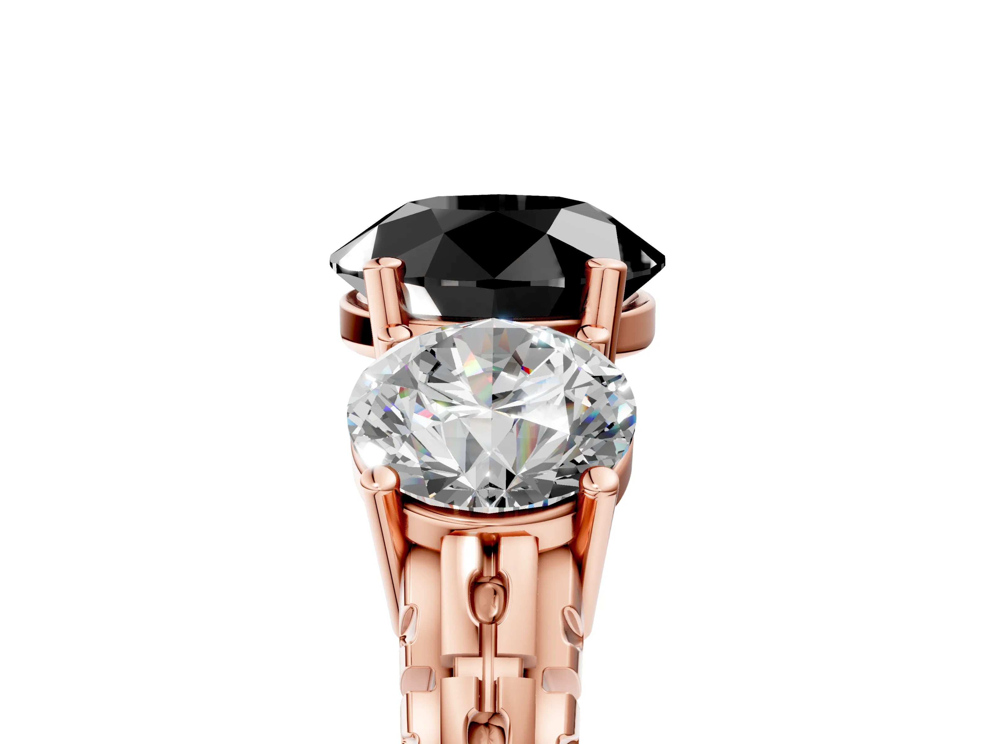 Rose gold Three-Stone Fancy Black Round Cut Cut Diamond Ring with Channel-Set Band and Prong Setting_5