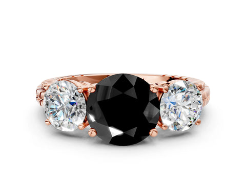 Rose gold Three-Stone Fancy Black Round Cut Cut Diamond Ring with Channel-Set Band and Prong Setting