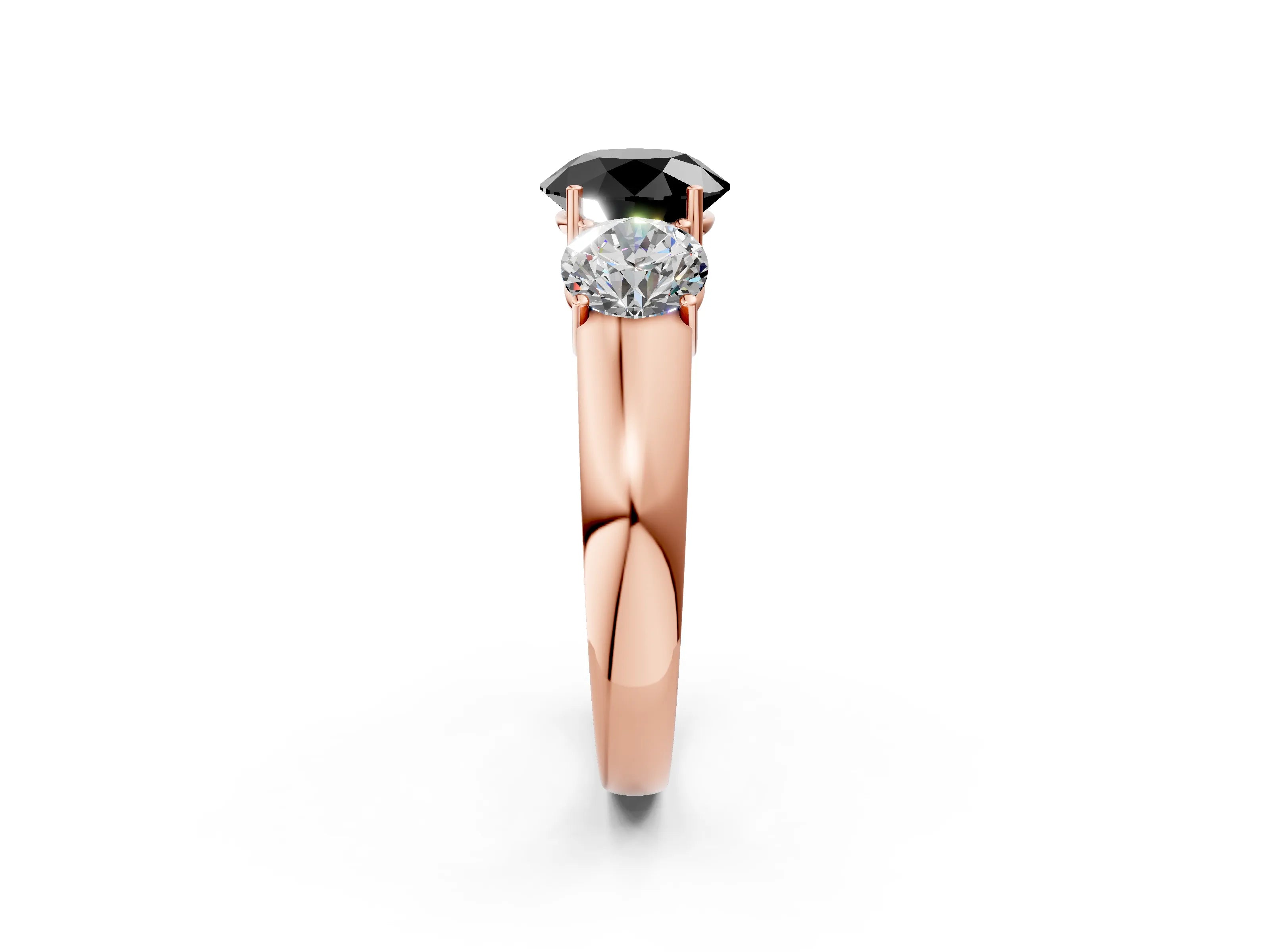 Rose gold Three-Stone Fancy Black Round Cut Cut Diamond Ring with Prong Setting and Classic Band_2