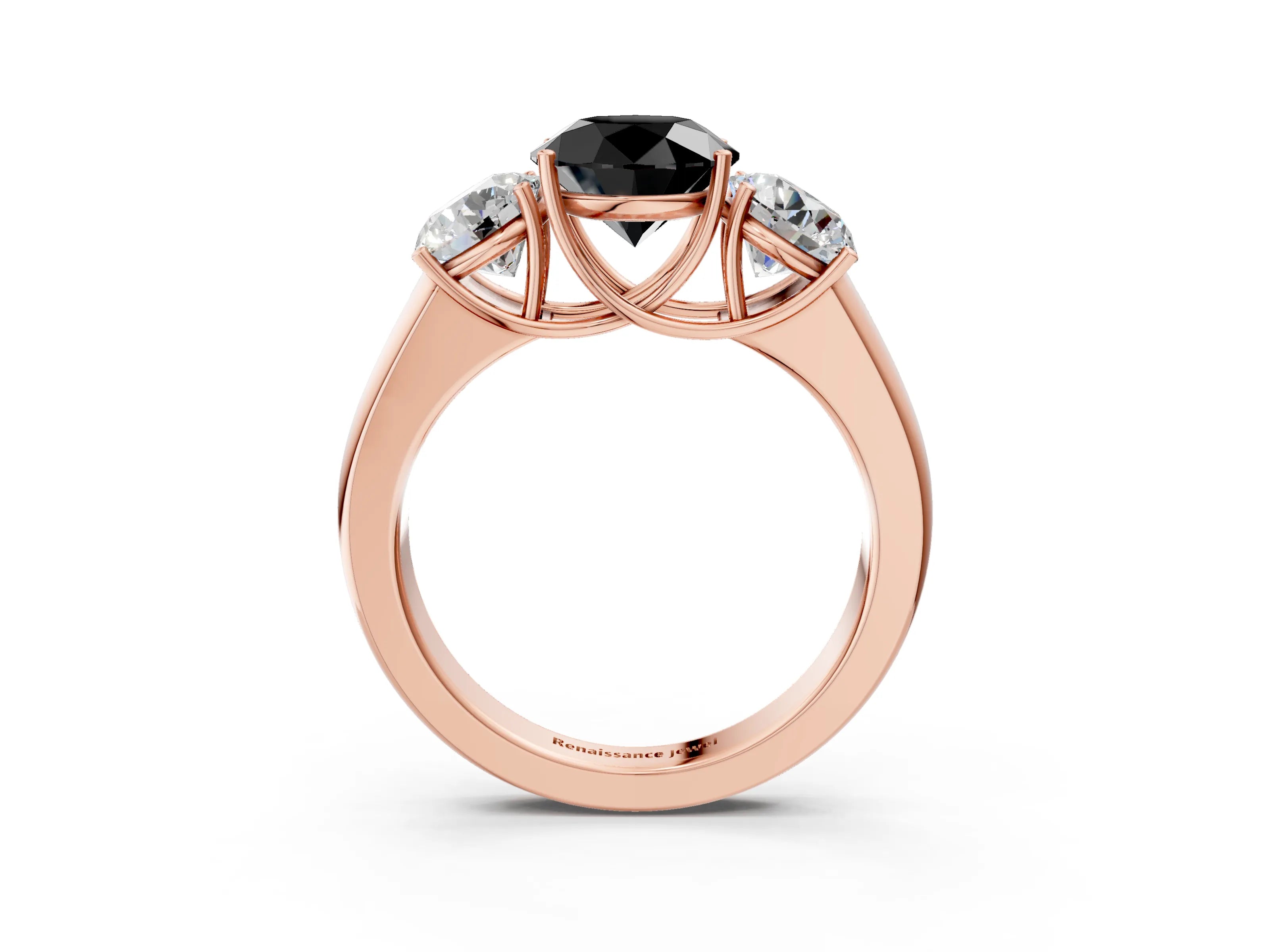 Rose gold Three-Stone Fancy Black Round Cut Cut Diamond Ring with Prong Setting and Classic Band_3