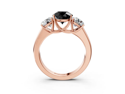 Rose gold Three-Stone Fancy Black Round Cut Cut Diamond Ring with Prong Setting and Classic Band_3