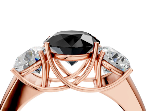 Rose gold Three-Stone Fancy Black Round Cut Cut Diamond Ring with Prong Setting and Classic Band_4