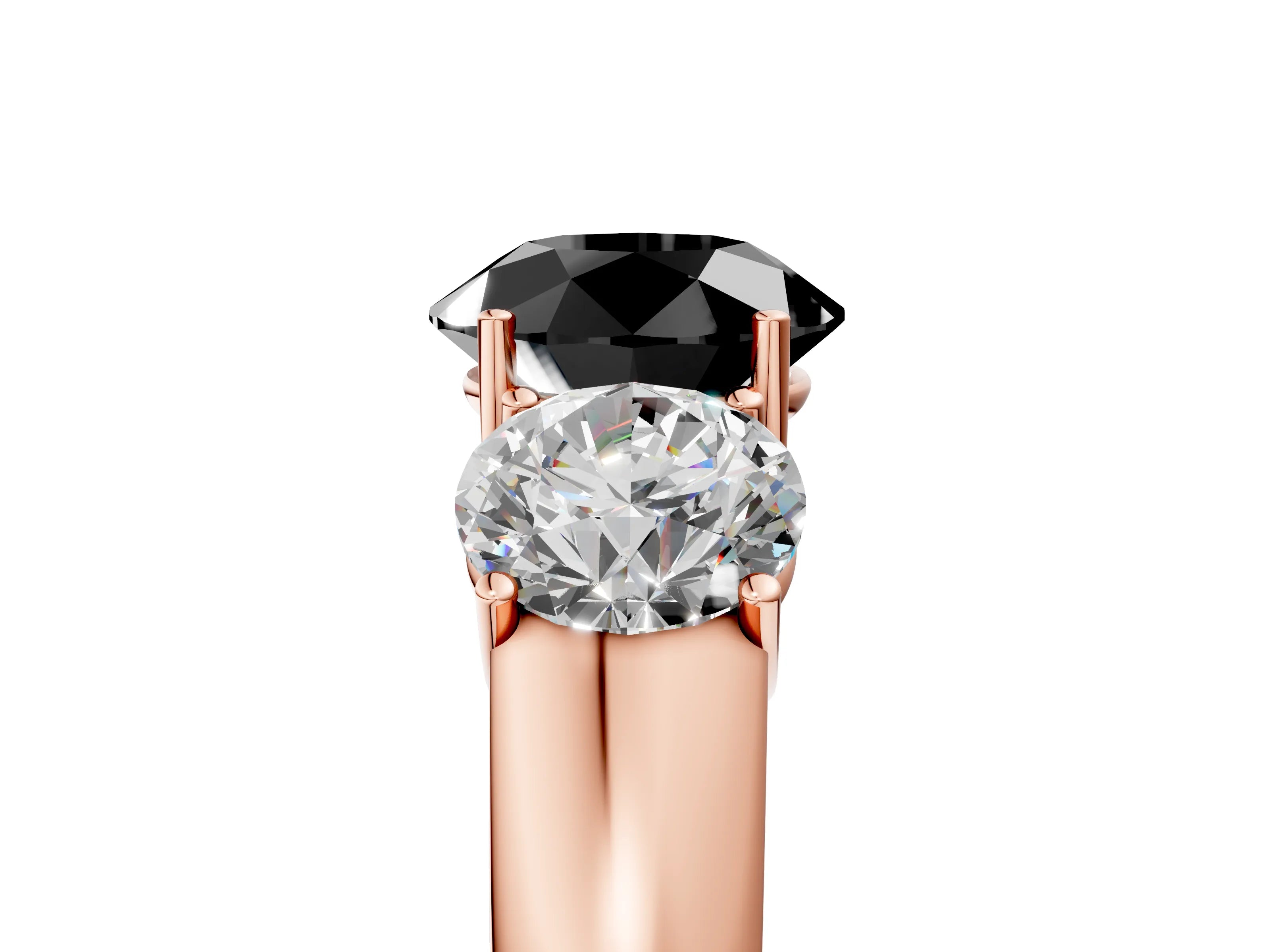 Rose gold Three-Stone Fancy Black Round Cut Cut Diamond Ring with Prong Setting and Classic Band_5