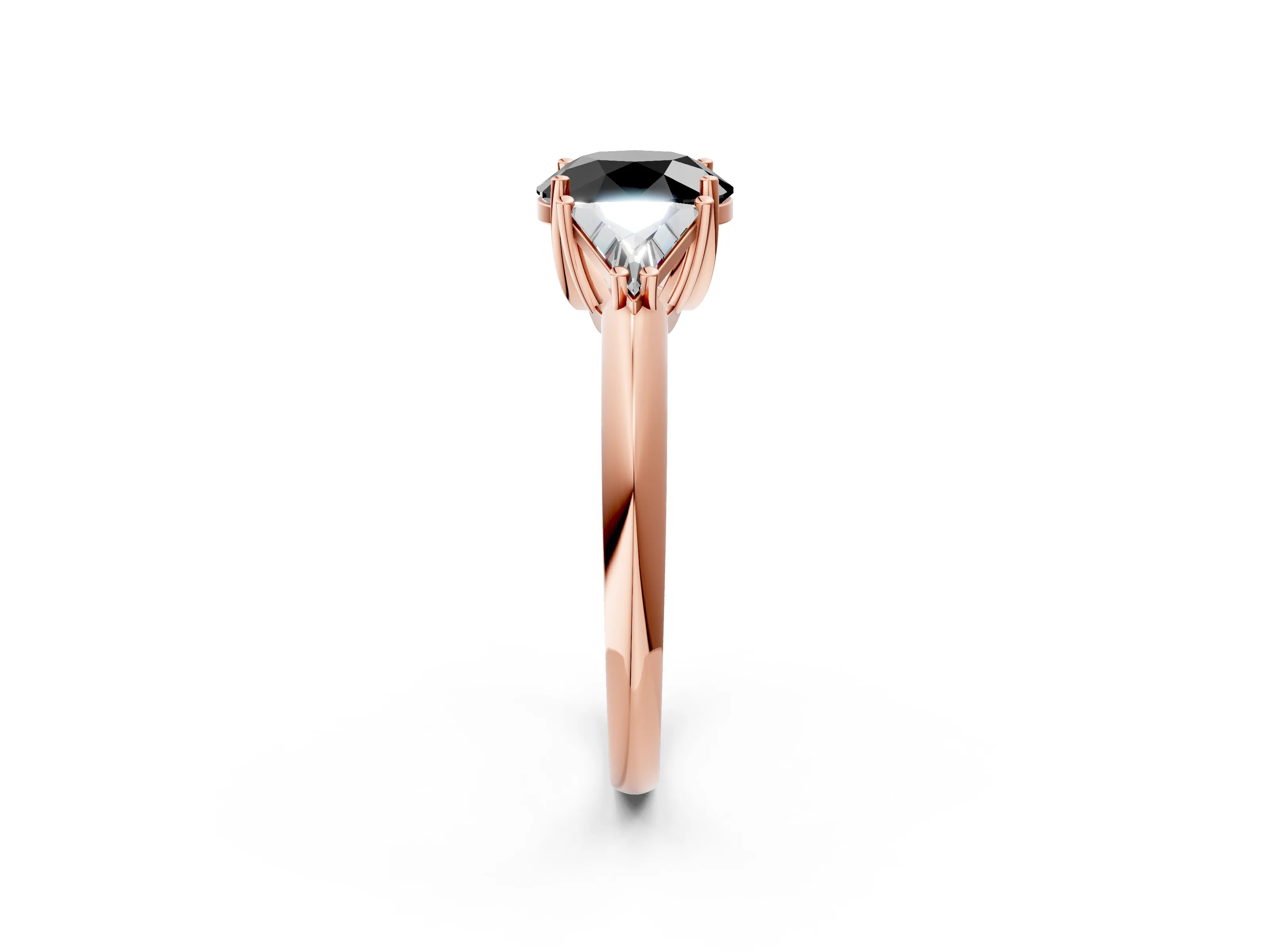 Rose gold Three-Stone Fancy Black Round Cut Cut Diamond Ring with Trillion Side Stones and Four-Prong Setting_5
