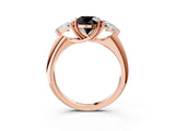 Rose gold Three-Stone Fancy Black Round Cut Cut Diamond Ring with Trillion Side Stones and Four-Prong Setting_6