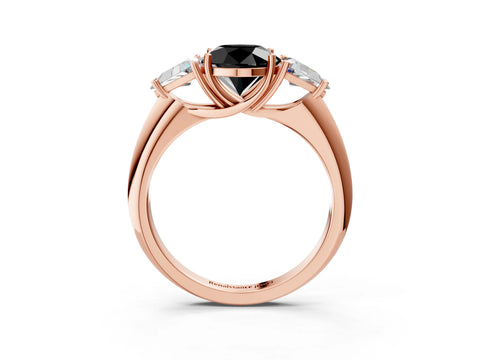 Rose gold Three-Stone Fancy Black Round Cut Cut Diamond Ring with Trillion Side Stones and Four-Prong Setting_6