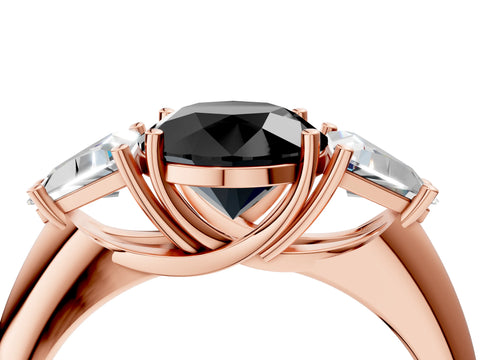Rose gold Three-Stone Fancy Black Round Cut Cut Diamond Ring with Trillion Side Stones and Four-Prong Setting_7